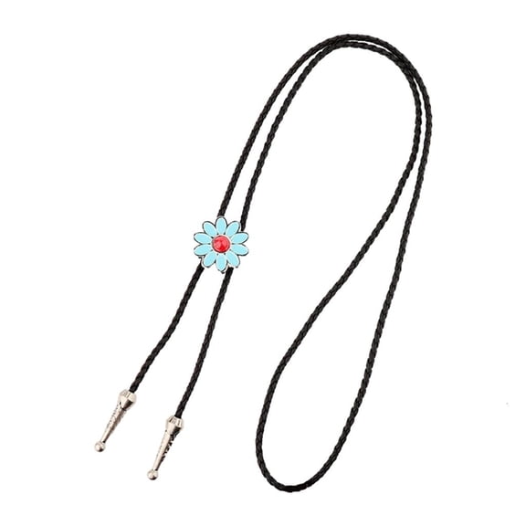 Yammee Bolo Tie for Men Western Cowboy Necktie with Alloy Flower&Gemstones Buckle Decor
