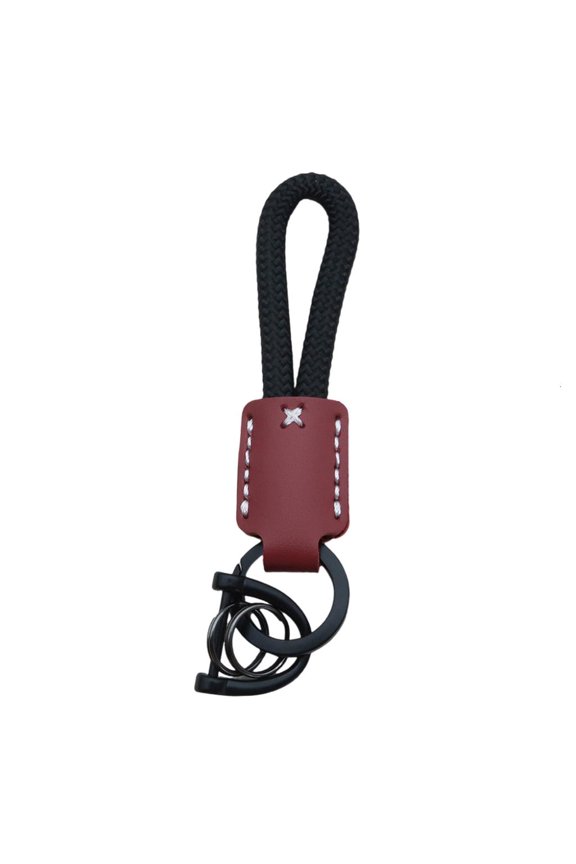 Yammee Braided Leather Key Holder Stylish Cowhides and Nylon Rope Keychain Hand Rope School Bag Pendant for Everyday Use
