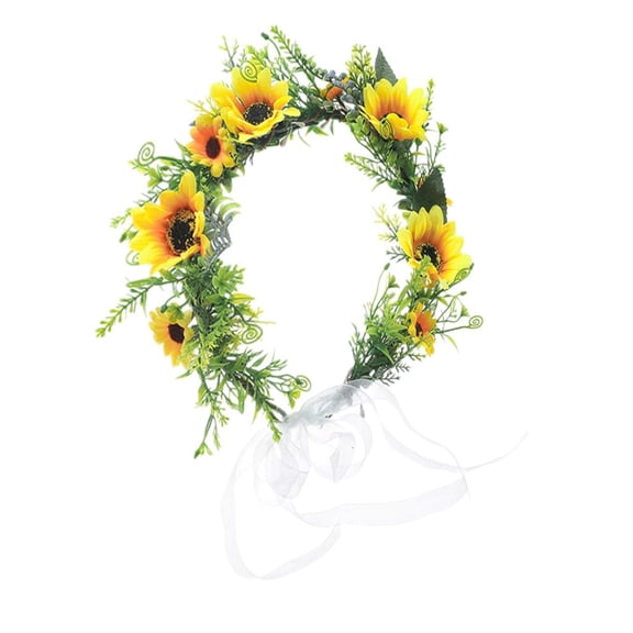 Yammee Bride Sunflowers Headbands Leaves Headbands Women Sunflowers Garlands Crown Hair Wreath Bride Leaves Crown For Wedding