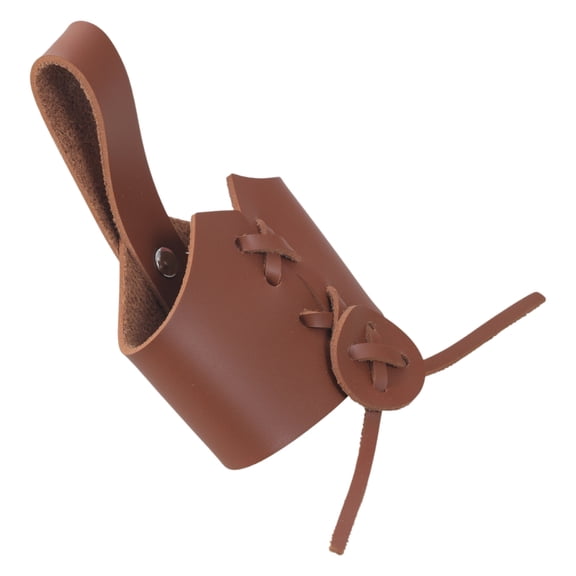 Yammee Brown PU Leather Horn Shape Mug Cover Portable Drinking Cup Sleeve Beer Belt Attachments Tankard Hanger Accessory