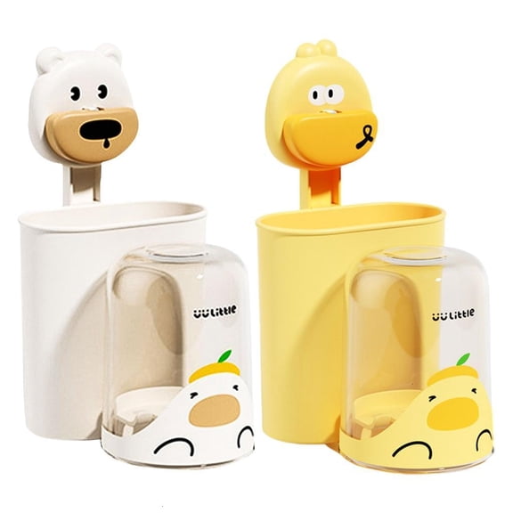 Yammee Cartoon Toothbrush Holders for Children Wall Mounted Cups with Strong Suction Space Saving Designs Toothbrush Rack