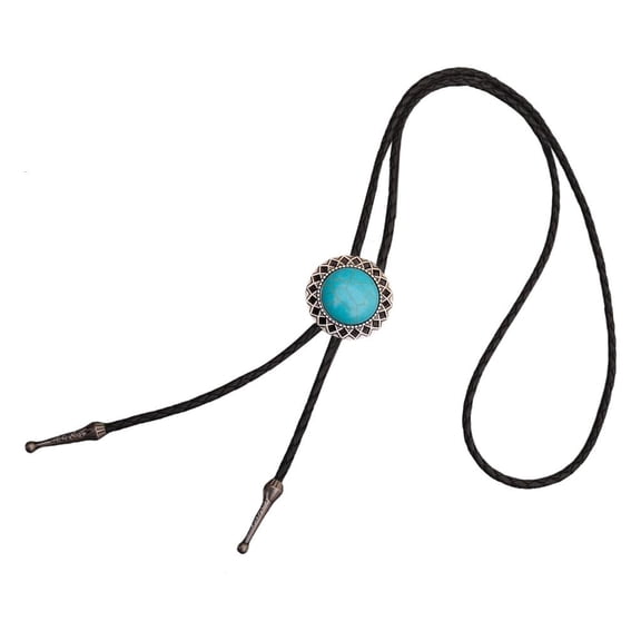 Yammee Classical Leather Bolo Tie with Metal Flower Stone for Men's Jewelry Necktie