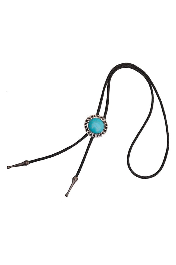 Yammee Classical Leather Bolo Tie with Metal Flower Stone for Men's Jewelry Necktie