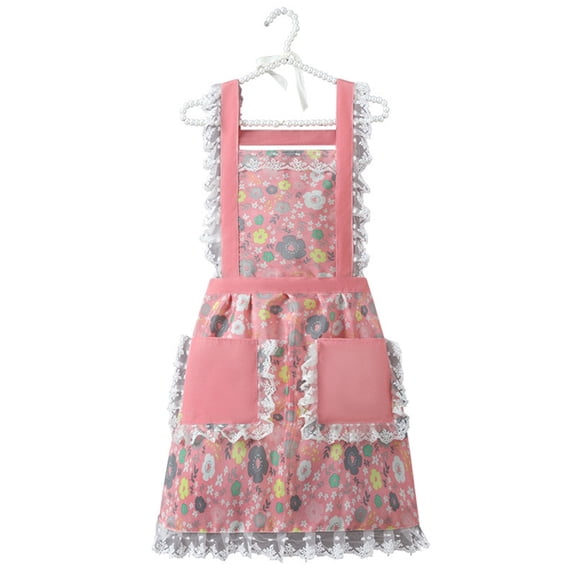 Yammee Cooking Lace Apron Oil-proof Women Canvas Overalls Kitchen Work Clothes for Cafe