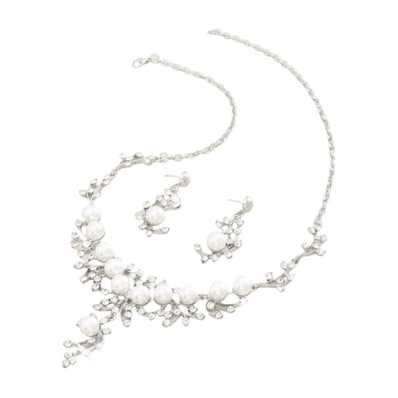 Yammee Drop Earrings Rhinestones Jewelry Set Pendant Necklace Suitable for Weddings