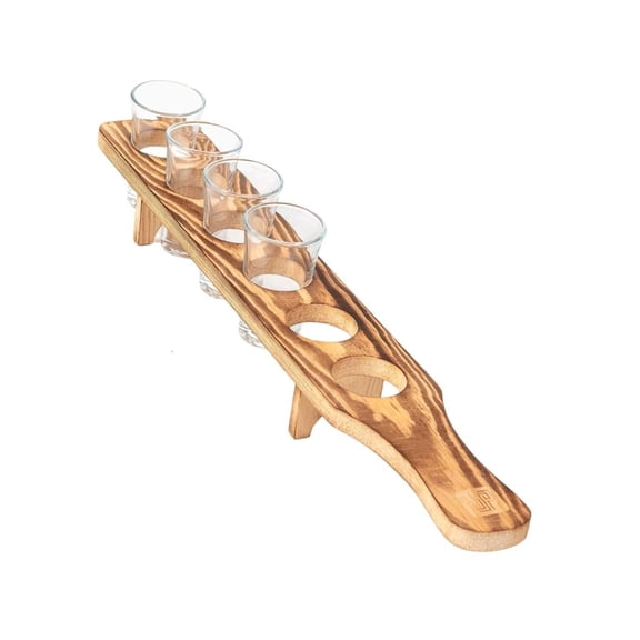 Yammee Elegant Tequila Presentation Tray Wooden 6 Holes Shot Glasses Display Stand Practical Drinks Serving Board