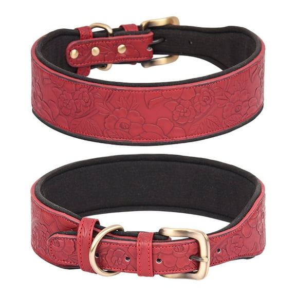 Yammee Embossed Leather Dog Collar Adjustable Dog Collars for Outdoor Walking Medium Large Puppy Collar Pet Training Supplies