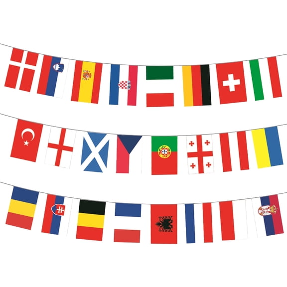 Yammee European Football Championship 24 Team Pennant Bunting Flags Garden Party Decor