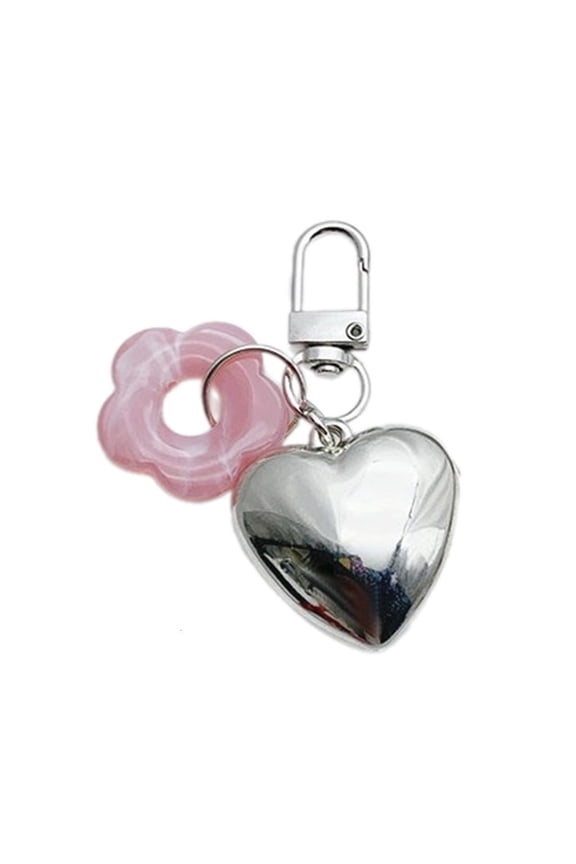 Yammee Exquisite Heart Keychain Stylish Heart Shaped Bag Pendant Acrylic Flower Keyring