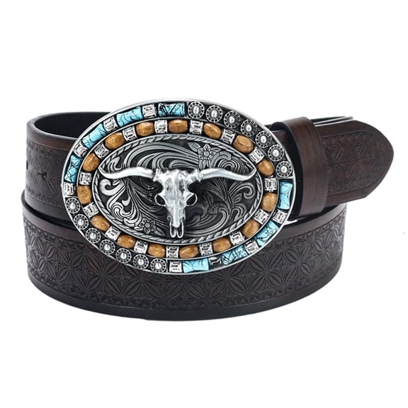 Yammee Eye-Catching Relief Bull Head Buckle Waist Belt Adjustable Waistband for Man