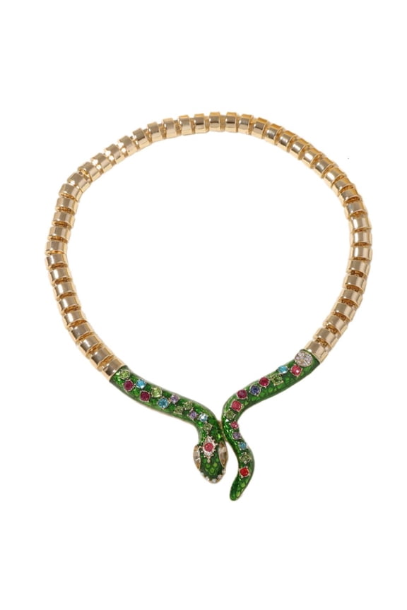 Yammee Eye Catching Serpentine Necklace Colorful Zircon Snake Animal Pendant Neckchain