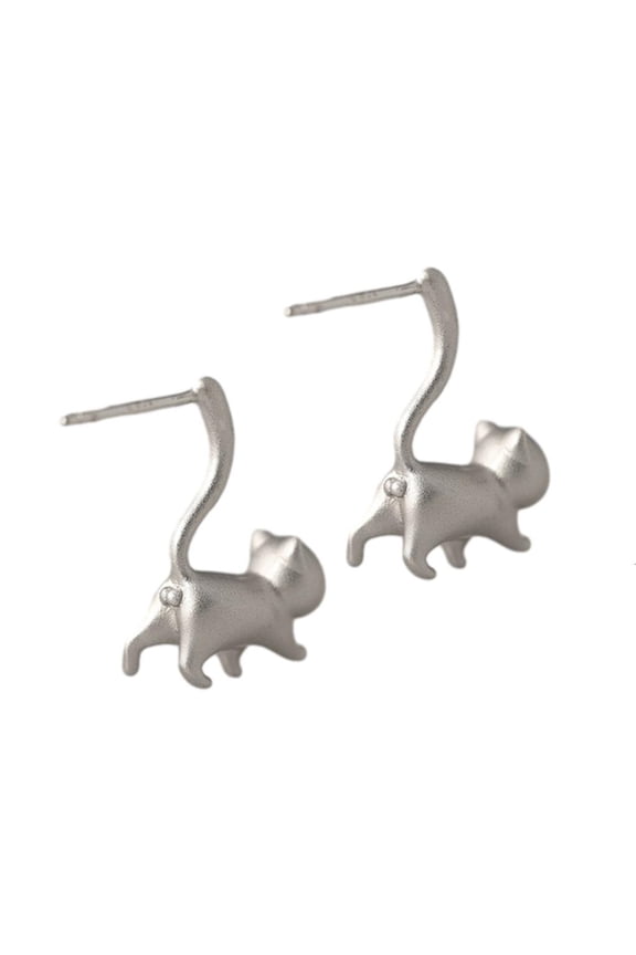 Yammee Fashion Cat Animal Earrings Jewelry Unique Cat Stud Earring Minimalist Piercing Earring Daily Wear Long Tail Cat Earring