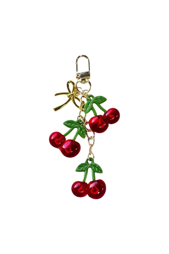 Yammee Fashionable Cherry Key Ring Purse Decoration Everyday Use Fruit Shape Keychain Fashionable Women Handbag Accessory