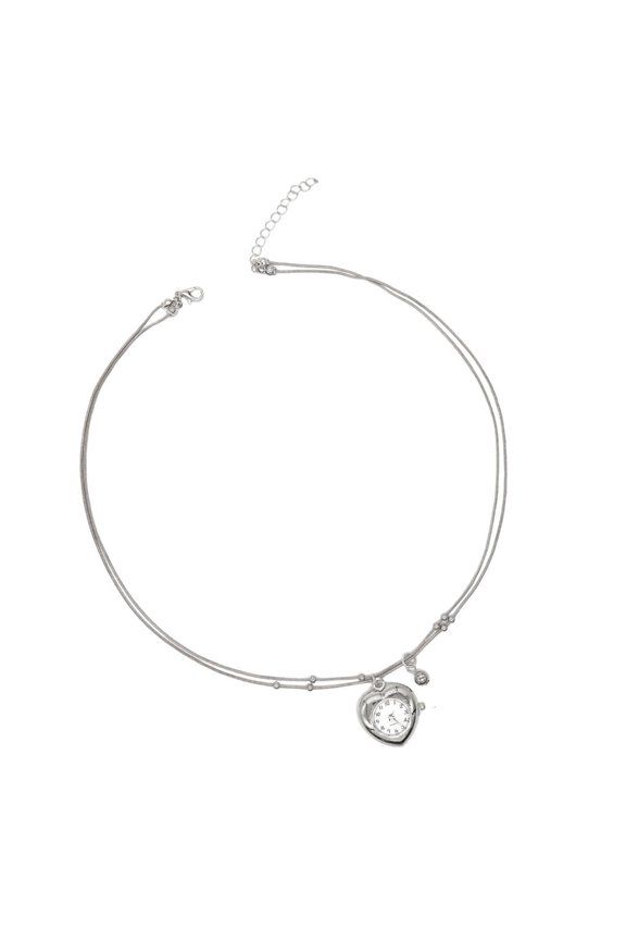 Yammee Fashionable Heart Clock Pendant Necklace Delicate Layering Chains Elegant Collarbone Chain for Everyday Elegances