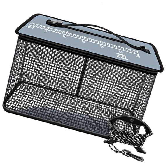 Yammee Floating Fish Basket Foldable Nylon Fishing Basket with Handle & 5m Rope Portable Fishing Bucket Fishing Tackle