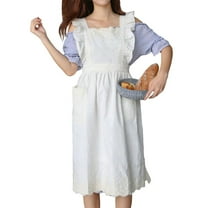 Yammee Florist Cotton Linen Adjustable Ruffle Apron Aesthetic Lace Trim Pinafore Dress with Pockets for Home Cooks and Artisan