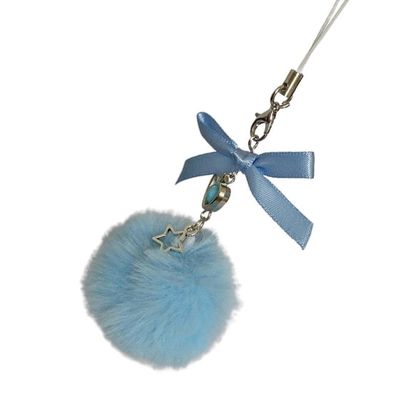 Yammee Fluffys Balls Keyrings Cute Star Pendant Acrylic Keychain Colorful Bowknot Lanyard Multi-Functional Bags Accessories