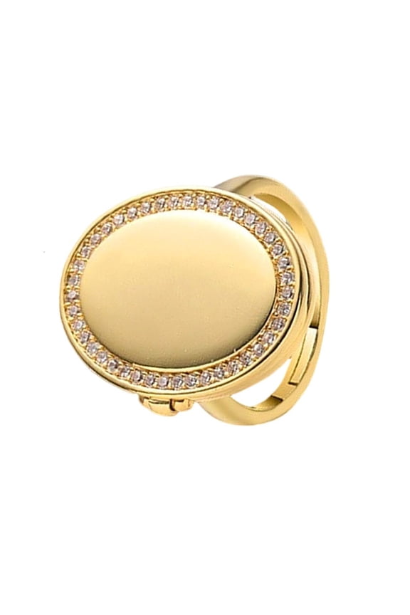 Yammee Geometric Oval Locket Ring Copper Finish Finger Ring with Storage Compartment