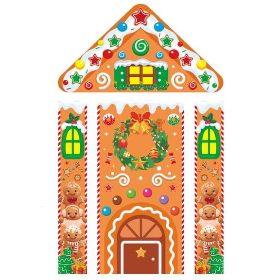 Yammee Gingerbreads House Themed Door Curtains Colorful Polyester Seasonal Home Decoration