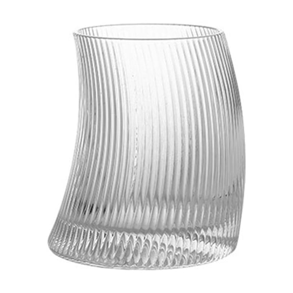 Yammee Glass Drinkware Mug Transparent Curved Shape Ribbed Drinking Cup Easy Cleaning