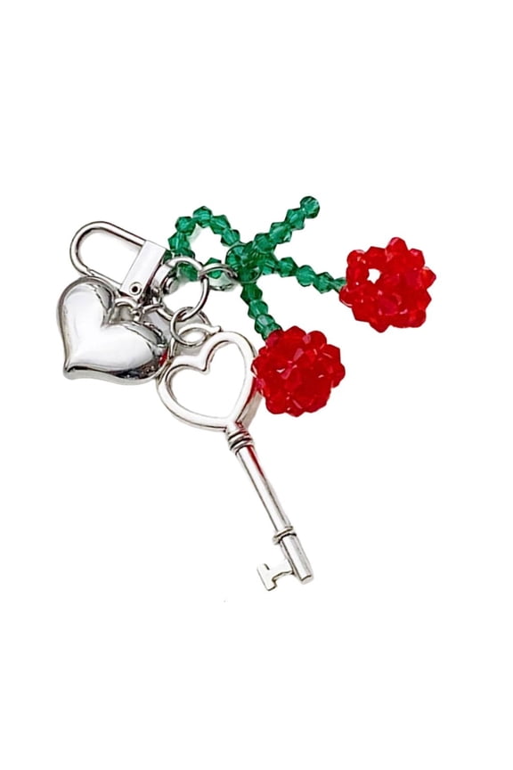 Yammee Handmade Crystal Cherrys Love Lock Key Pendant Sturdy Alloy Fashion Accessory
