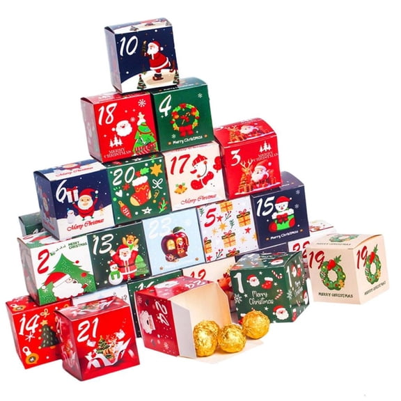 Yammee Holiday Themed Advent Calendar 24 Days Paper Candy Box Gift Wrapping Set