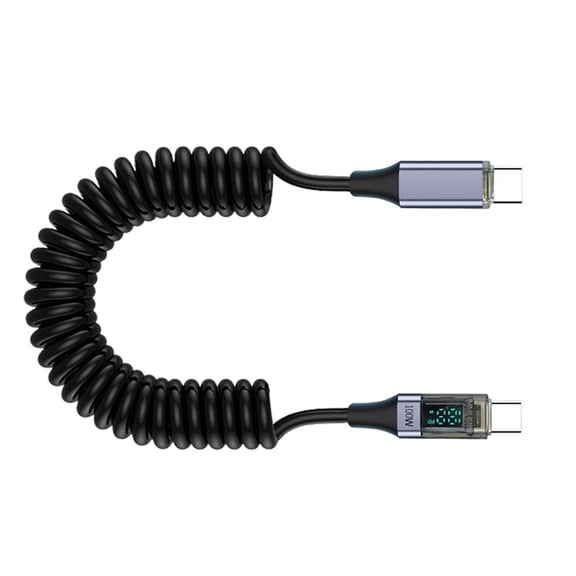 Yammee Intelligent Display USB C PD100W Quick Charging Cable with Extendable Spring Wire for Multiple Gadgets