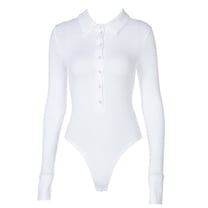 Yammee Lapel Collar Button Down Long Sleeve Tops Bodysuit for Womens Clothing Autumn Winter Body Top Streetwear