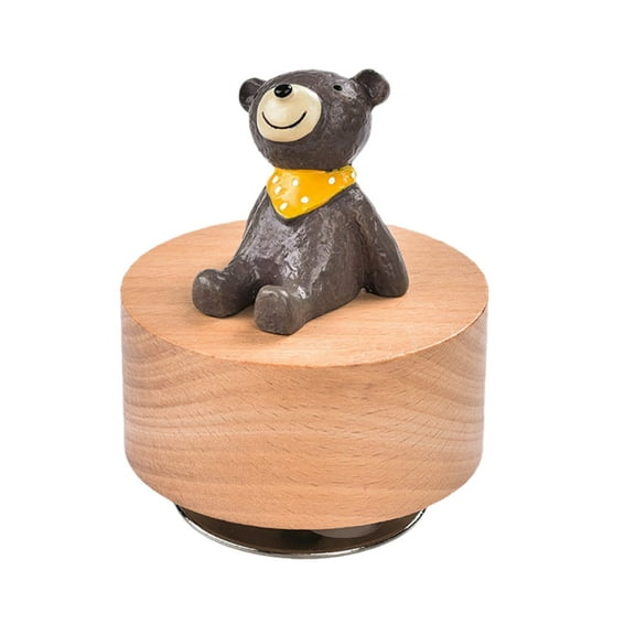 Yammee Manual Wind Up Wooden Music Box with Rotating Animal Figurine Theme for Home or Office Decors and Birthday Holiday Gift