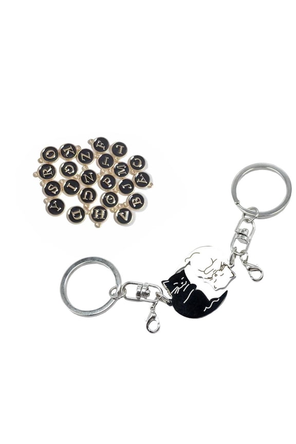 Yammee Matching Cat Key Rings with Letters For Couples Anniversary Wedding Gift Ideas