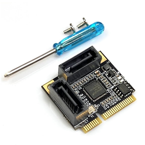 Yammee Mini PCIE SATA3.0 Card 2 Port Mini PCIE to SATA3.0 6Gbps Controller ASM1061 Chip Expansion Card for Computer Desktop
