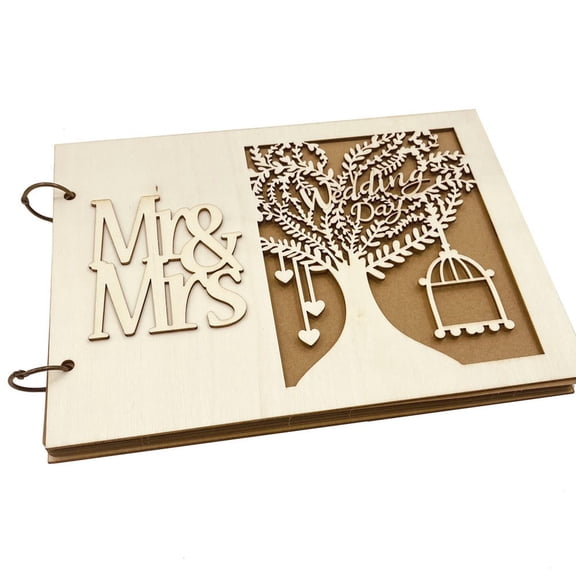 Yammee Mr & Mrs Wedding Guest Book Personalized Rustic Wooden Guestbook Photo Signature