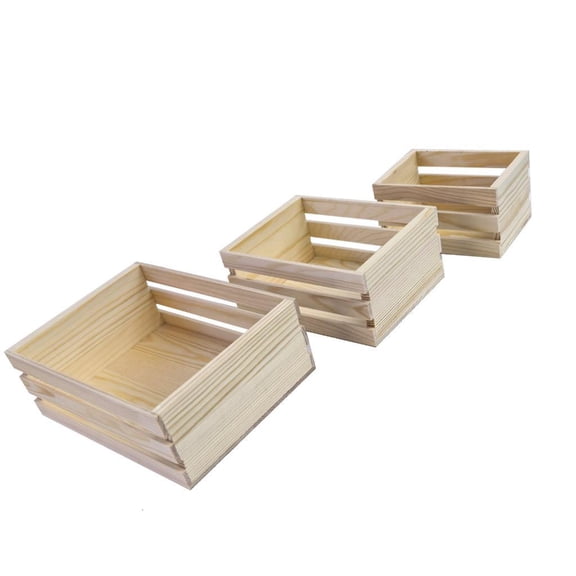 Yammee Natural Wood Nesting Crates 3 Pack Storage Box Organizers Box for Kitchen Office