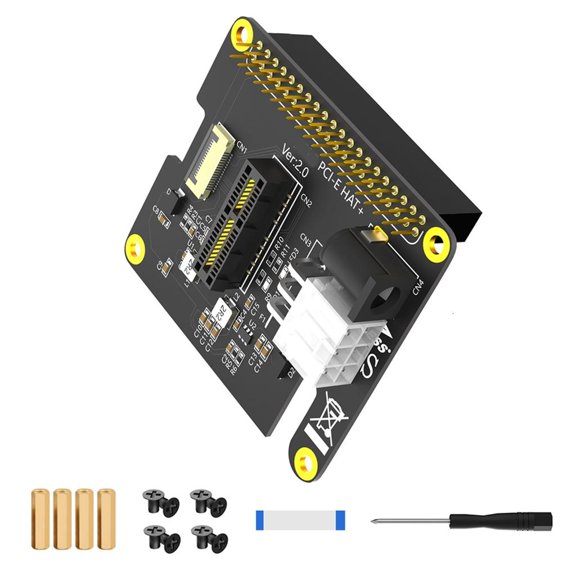 Yammee PCIe 1X Risers Card Adapter with FFC Cable 12V Power 40Pin GPIO Header 6Pin Connectors for RPi Development Board