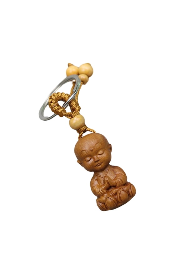Yammee Peach Wood Buddhas Pendant Keychain Exquisite Workmanship Buddhas Statue Positive Energys Wealth Luck Decorations