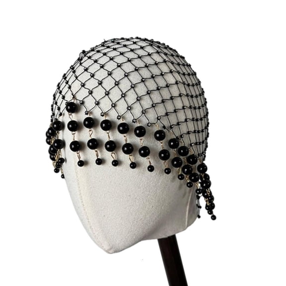 Yammee Pearls Embellished Tassels Hair Hat Fashionable Pearls Tassels Hair Hat Unique Hair Accessory for Female Daily Wear