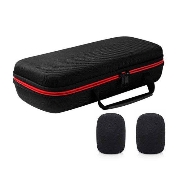 Yammee Protective EVA Box Microphone Storage Bag for 2pcs Wireless Handheld Mic with Small Pocket Included Sponge Cover Set