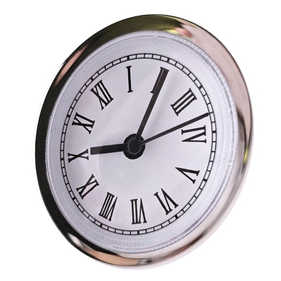 Yammee Quartzs Clock Movement Insert 60mm Roman Numerals Silver Trim Clock Accessory