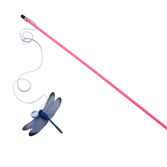 Yammee Realistic Flying Dragonflies Cats Teaser Wand Toy with Bells Compacts Design