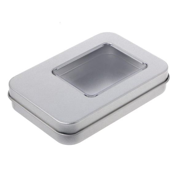 Yammee Rectangular Tinplate Storage Box Tin Silver Storage Box for Case Organizer for Small Paper Note Card Craft Organization