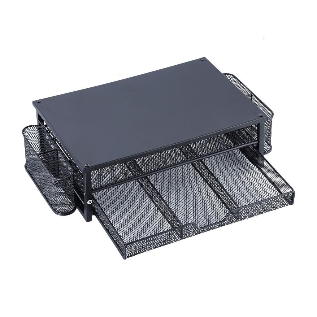 Yammee Screen Stand with Ventilation Drawer Pen Cup Double-Layered Metal Laptop Stand with Side Storage Desk Organizers