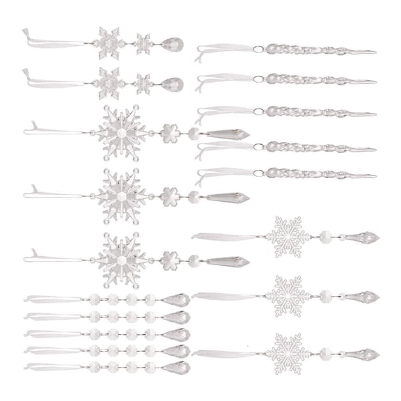 Yammee Set of 18 Holiday Tree Ornament Acrylic Snowflake Icicles Sparkling Decoration