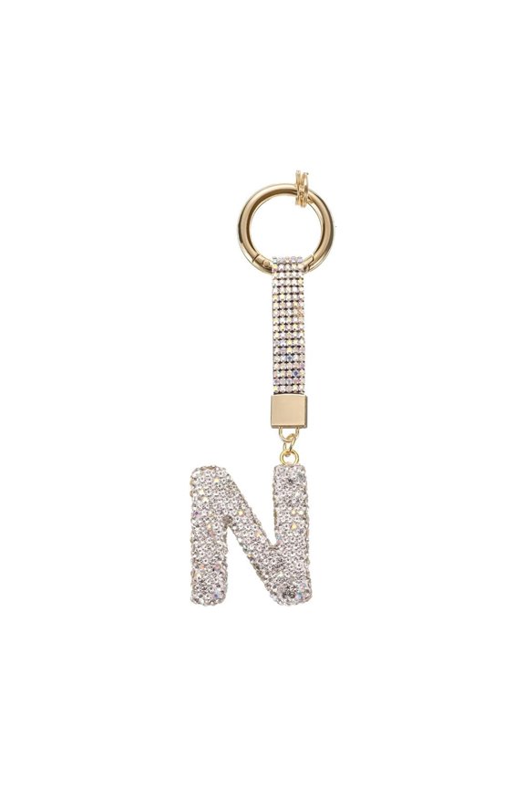 Yammee Shimmering Crystal Embedded Key Chain with Customizable Letter Design, Modern Alloy Fashion Keyrings Accessory