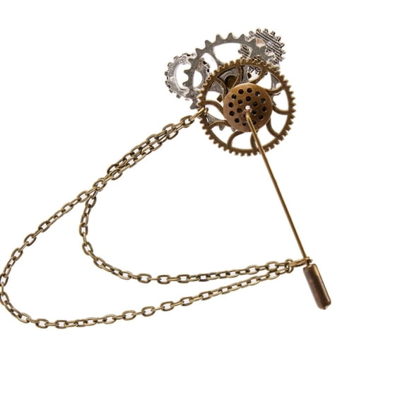Yammee Steampunk Vintage Gear Brooch Chain Gothic Lapel Pin Halloween Party Collar Pin