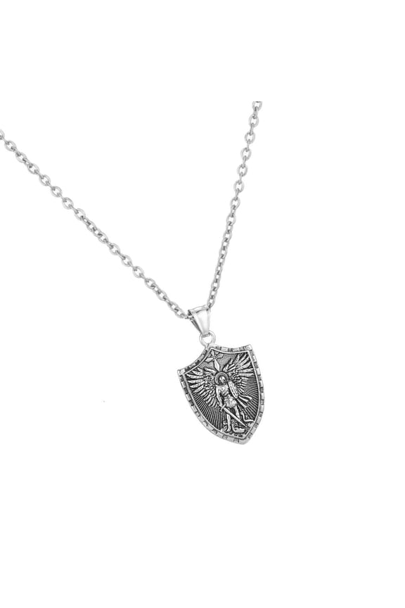Yammee Sturdy Stainless Steel Angel Shield Pendant Necklace Stylish Neckchain Jewelry