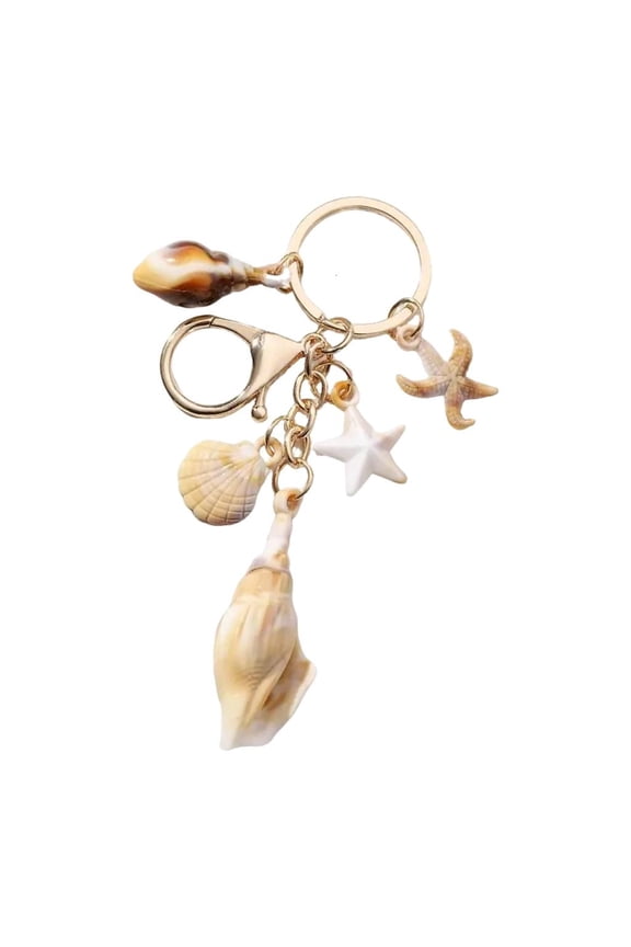 Yammee Stylish Beach Inspired Shell Keychain Conch Starfish Star Pendant Keyring Charm Fashionable Sea Inspired Jewelry