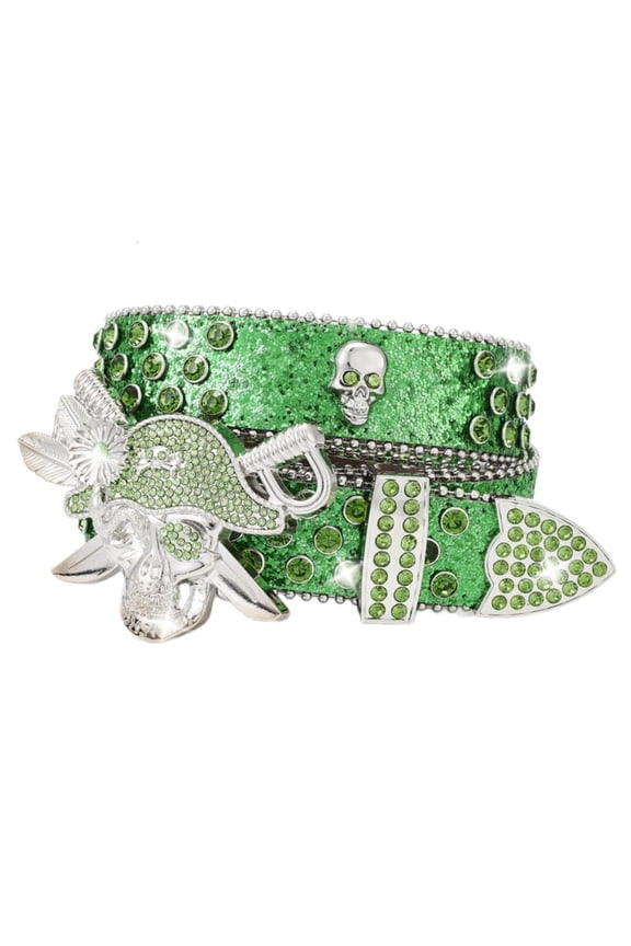 Yammee Teens Cool Hiphop Belt for Jeans Pants Women Men Punk Crystal Skull Buckle Belt