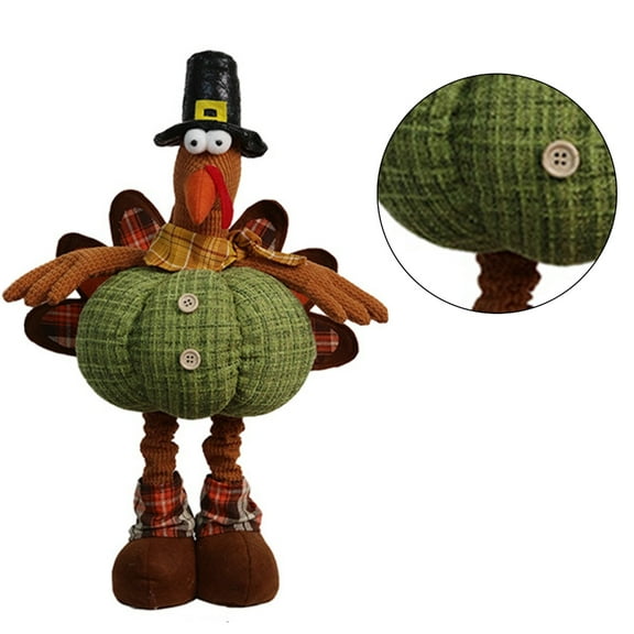Yammee Turkey Doll Telescopic Leg Turkey Doll for Thanksgiving Day Home Desk Shelf Decoration Harvest Festival Party Supply