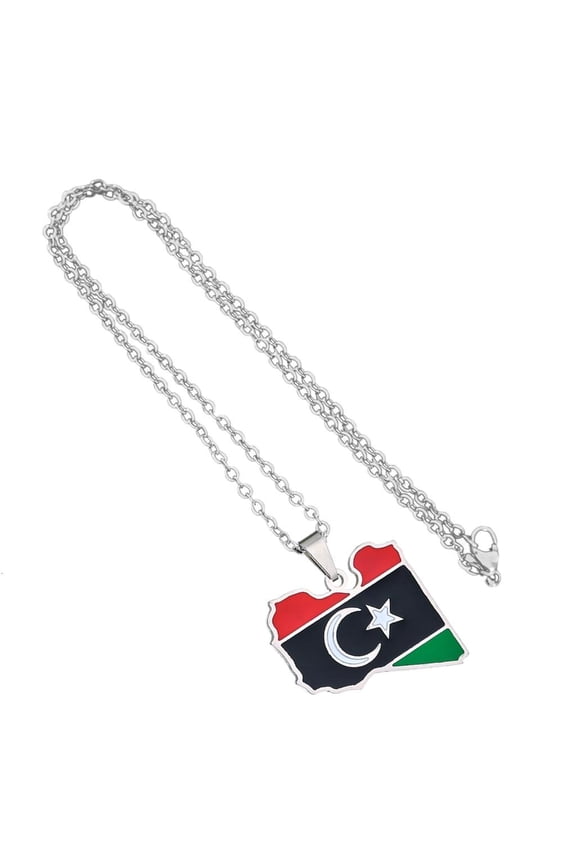 Yammee Unique Libya Map Necklace Stainless Steel Libya Flag Pendant Necklace Chain Necklace Perfect Gift for Men and Women