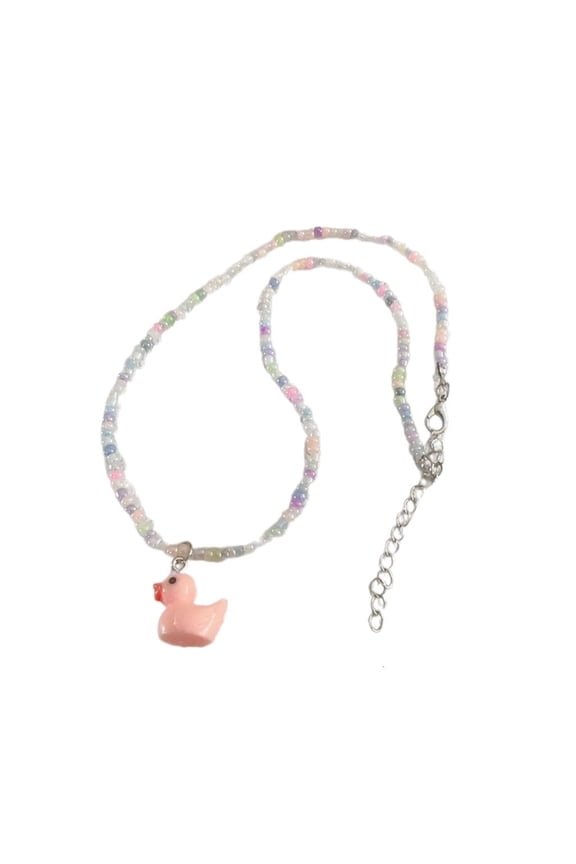 Yammee Unique Rainbow Bead Neckchains Adjustable Duck Pendant Choker Ornaments